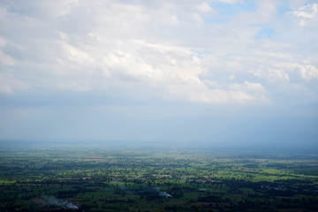 View of landscape with green nature in rainy season