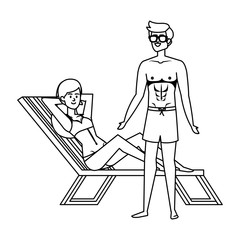young couple relaxing in beach chair avatars characters