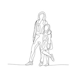 Fototapeta na wymiar isolated, sketch of lines, mom and daughter, family