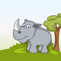 Obraz na płótnie Canvas Funny cute rhinoceros cartoon.