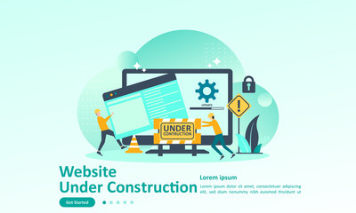 Website is Under Construction concept, A team Fixing web system, updating the server by developers  Suitable for web landing page, ui, mobile app, banner template. Vector Illustration 