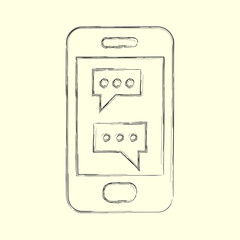 Smartphone line art icon, outline style vector illustration, simple mobile phone. Hand drawn sketch