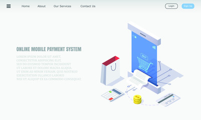 vector illustration concept of online mobile payment system
