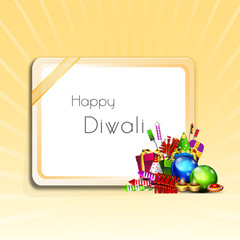 Celebration of diwali with frame and colourful crackers.