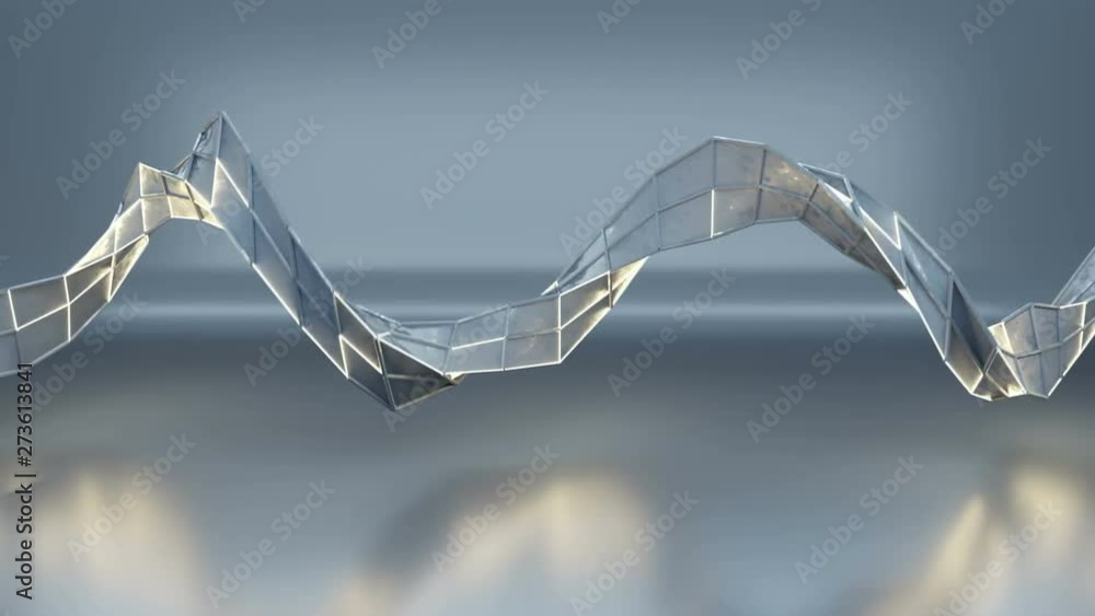 Poster twisted polygonal structure with hard glowing edges. futuristic technology or science fiction concep