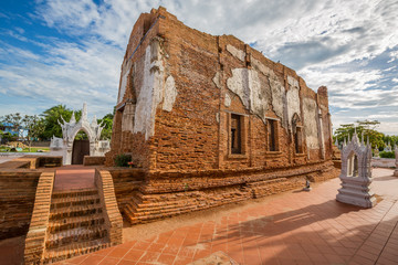 Historic site of Thai Temple, Wat Yai Chom Prasat - Samut Sakhon, Thailand