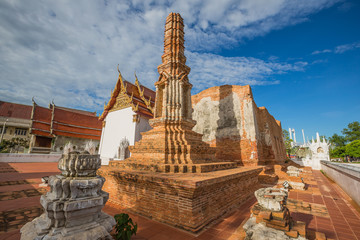 Historic site of Thai Temple, Wat Yai Chom Prasat - Samut Sakhon, Thailand
