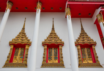 Exquisite art on windows of Thai temple, Wat Bang Pla - Samut Sakhon, Thailand