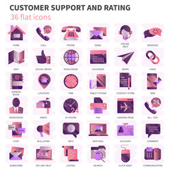 Customer support and contact us outline icon set. Flat vector illustration