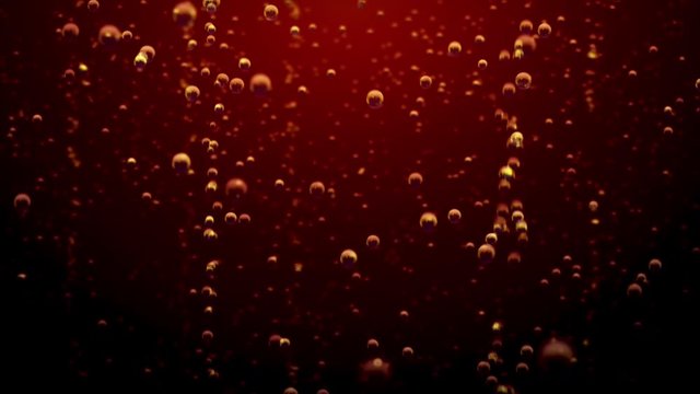 Transparent bubbles go up underwater over coca-cola background
