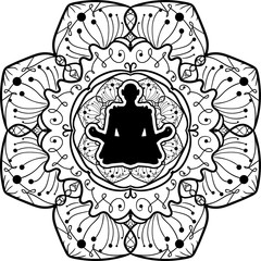 Yoga symbol, monochrome mandala art