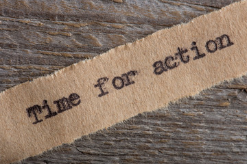 time for action word on a piece of paper close up, business creative motivation concept