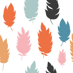 Seamless pattern with hand drawn feathers on a white background. Tribal Feathers. Vector design for wrapping paper, textile.