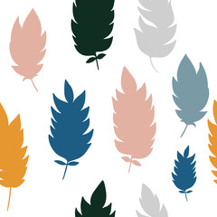 Fototapeta na wymiar Seamless pattern with hand drawn feathers on a white background. Tribal Feathers. Vector design for wrapping paper, textile.