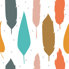 Seamless pattern with hand drawn feathers on a white background. Tribal Feathers. Vector design for wrapping paper, textile.