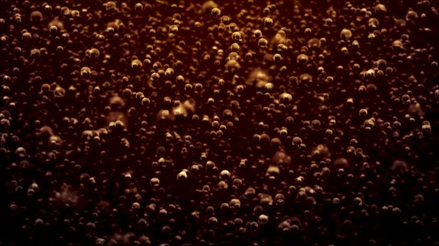 Transparent bubbles go up underwater over coca-cola background