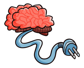 Cute and funny brain connected with electric plugs