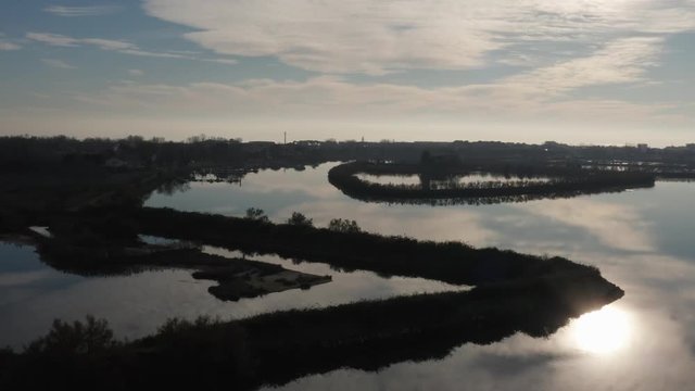 Drone view of lagoon in Grado, Italy