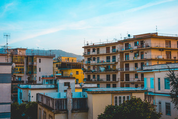 Fototapeta na wymiar Rooftop view of urban apartment blocks
