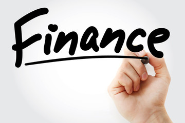 Finance text with marker, business concept background