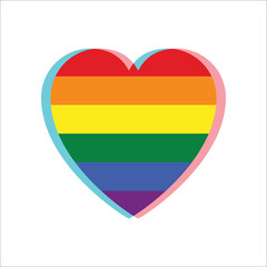 Heart LGBT with the rainbow flag inside. Rainbow heart isolated on white background. Pride flag cut heart shape. Concept love symbol. Valentine day. Vector illustration