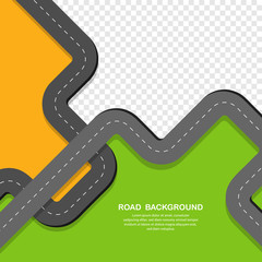 Fototapeta premium Winding Road isolated on transparent with green and orange color backgrounds