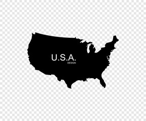Black USA map. America map design isolated on transparent background