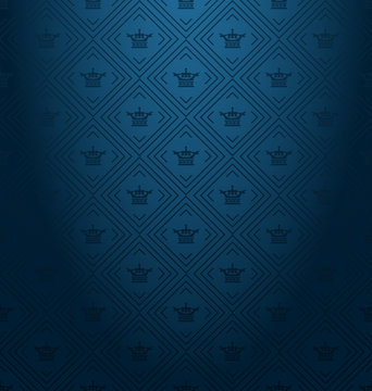 Dark blue wallpaper background pattern in royal style, vector image