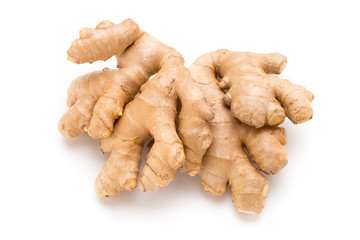 Ginger bio and lemon on white background.