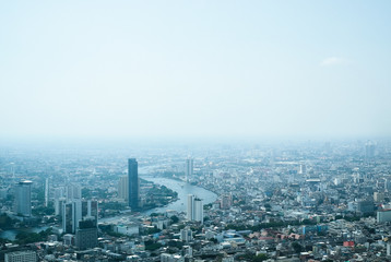 Bangkok, Thailand - Mar 29, 2019 :Photos of Bangkok City line, landscape and skyscrapers taken from the rooftop of the new tallest building of Bangkok city, the King Power Mahanakhon Skywalk