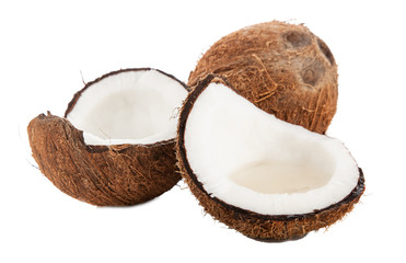 Cracked coconut isolated on white background
