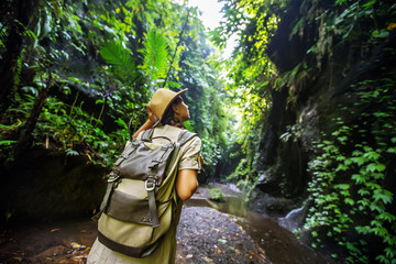 Woman in jungle on Bali, Indonesia 