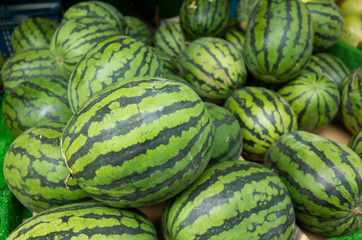 watermelon stacked on the marketplace