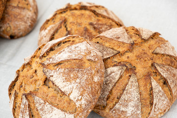 Organic country breads made with sourdough with different cereals and cooked over a wood fire