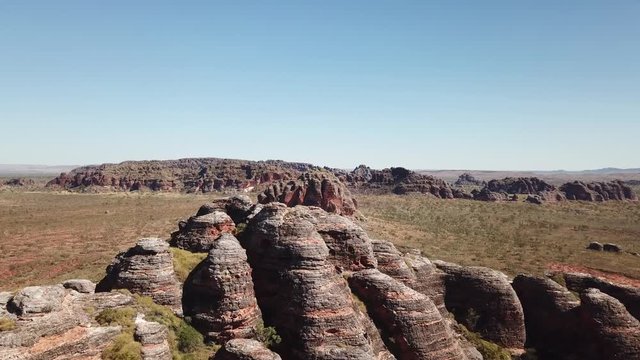 Drone flight over the Bungle Bungles in the Kimberley of Western Australia showing the beehive rock formatons