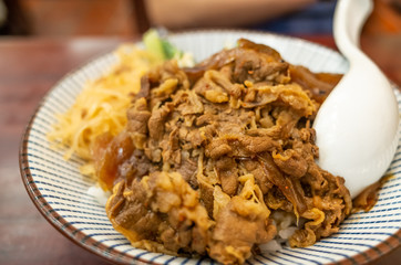 gyudon with rice and beef