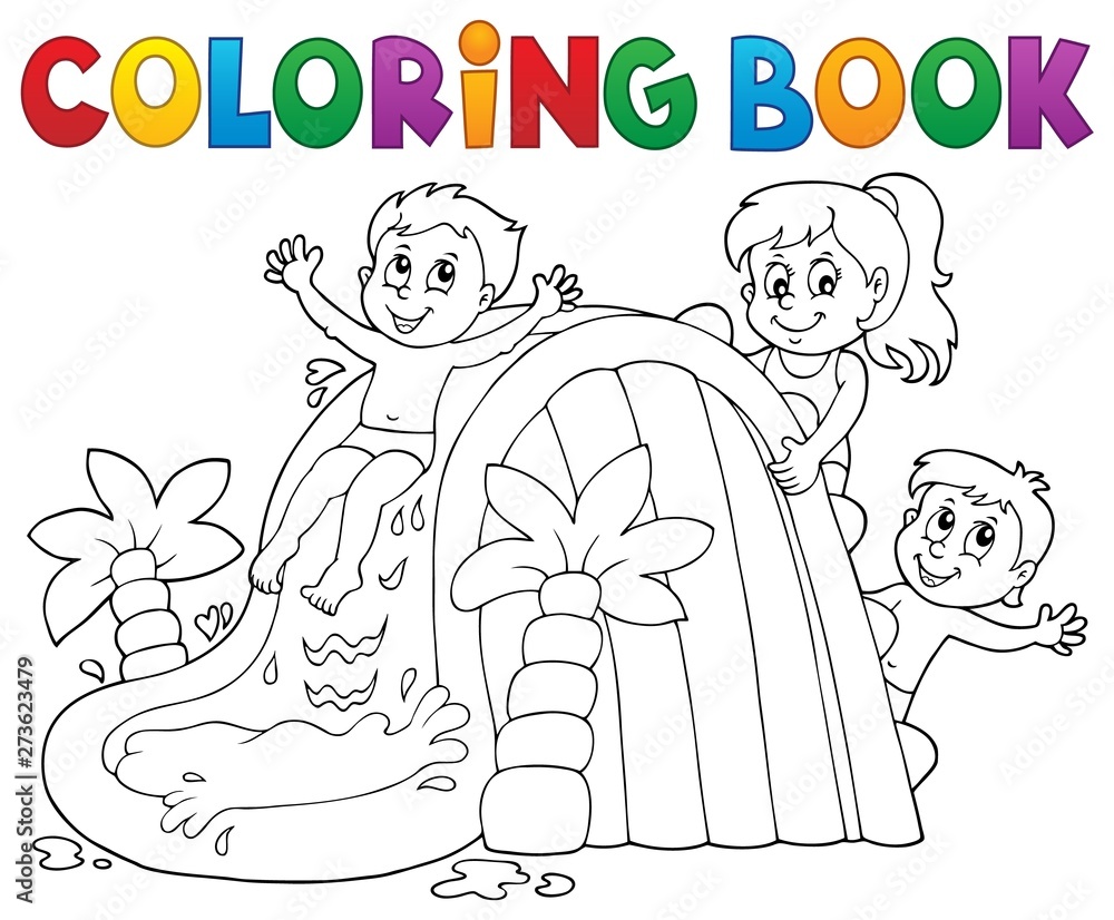 Canvas Prints Coloring book kids on water slide 1