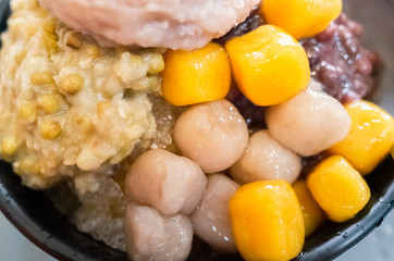 cold shaved ice with colorful dessert