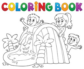 Coloring book kids on water slide 1