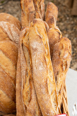 country bread and organic baguettes made with sourdough and cooked over a wood fire