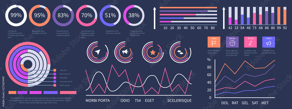 Poster infographic dashboard. vector interface presentation elements set. illustration of dashboard interfa
