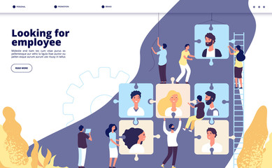 Recruiting landing. Online recruitment and job search, human resource vacancy advertising employment agency business vector web page. Looking for employee, website for recruiting illustration