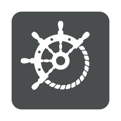 Icono plano abstracto timón con cuerda en cuadrado color gris