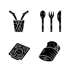 Zero waste kitchen cutlery glyph icons set