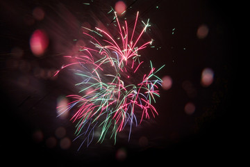 Beautiful fireworks at night. Great holiday of a great country. The celebration of Independence Day...