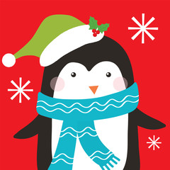 cute penguin greeting card design for christmas celebration