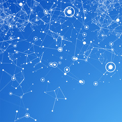 Cover template for science and technology presentation. Plexus style background.