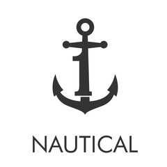 Logotipo abstracto con texto NAUTICAL con número 1 en ancla en color gris