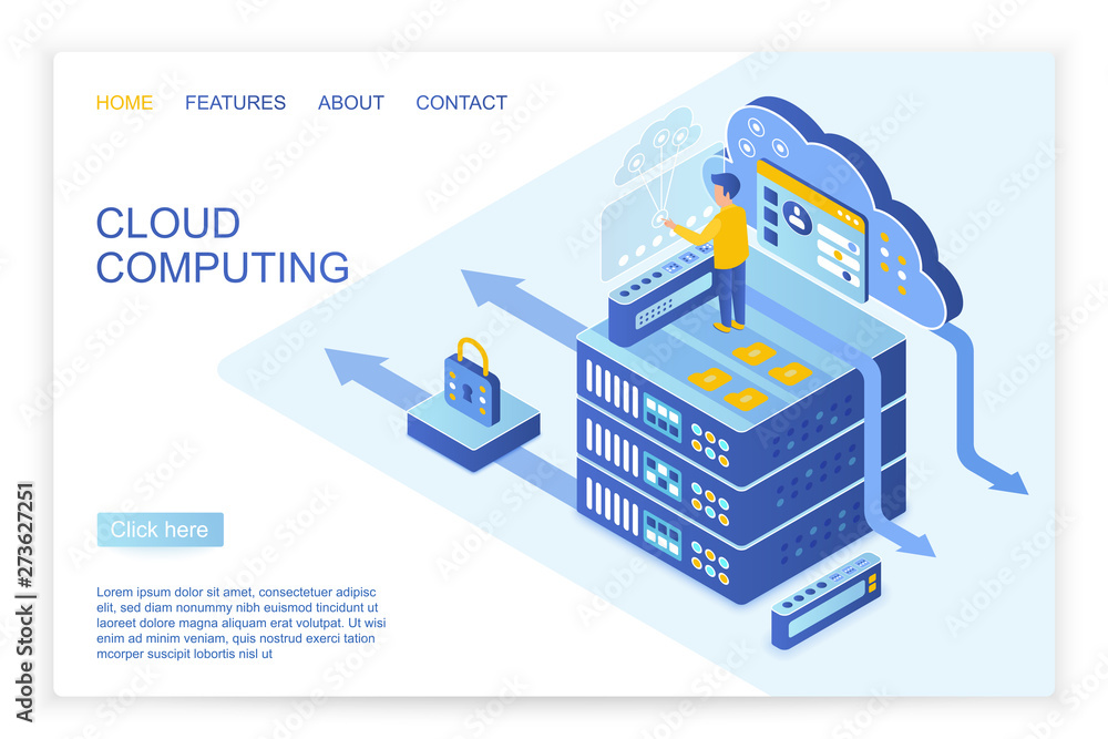 Aufkleber vector design of person operating with secured data on starting page of cloud computing, big data we
