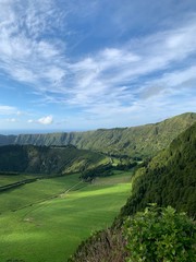 Mountain landscape with lakes on São Miguel island, Azores, Portugal 